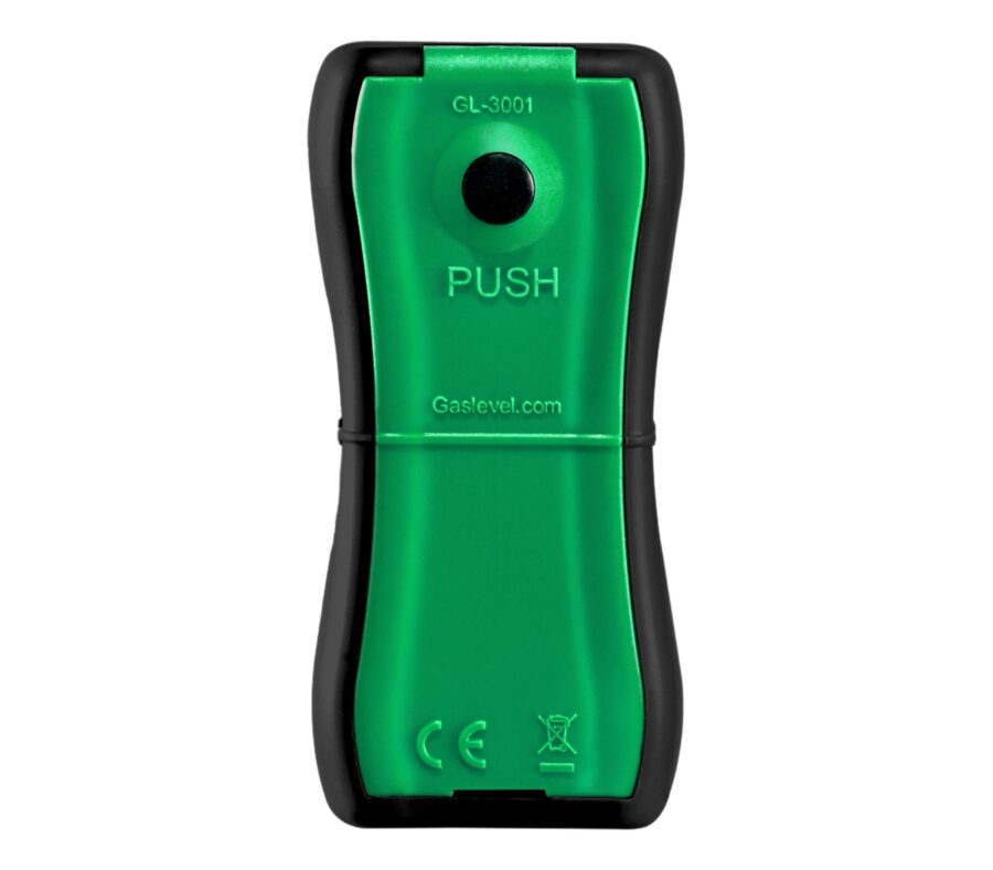GASLEVEL® GL-3001 in Grün/Schwarz mit PUSH-Taste, Vorderansicht