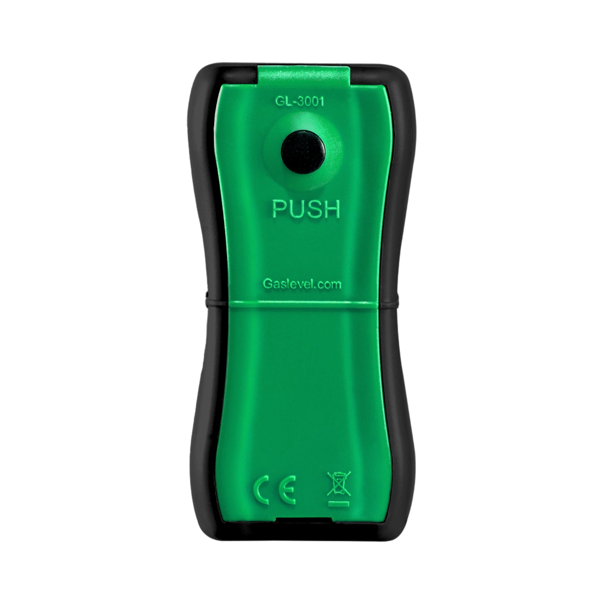 shop-GL3001-1-Geraet-v2.jpg GASLEVEL® GL-3001 in Grün/Schwarz mit PUSH-Taste, Vorderansicht